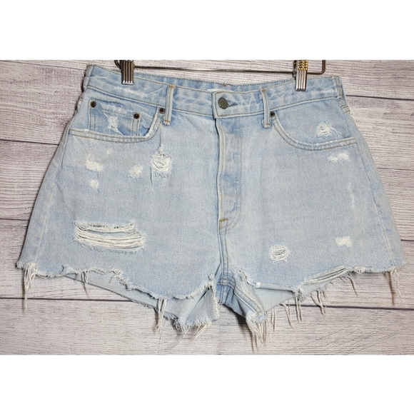 Grlfrnd Helena Short Womens Size 30 Denim Blue Jeans Frayed Distressed Destroyed - Picture 1 of 12